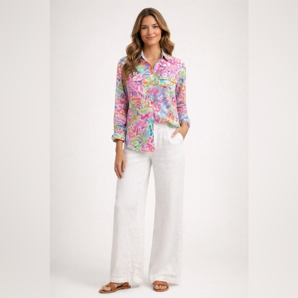 Lauren Ralph Lauren Floral Button Down Shirt Cotton Preppy Spring Size S